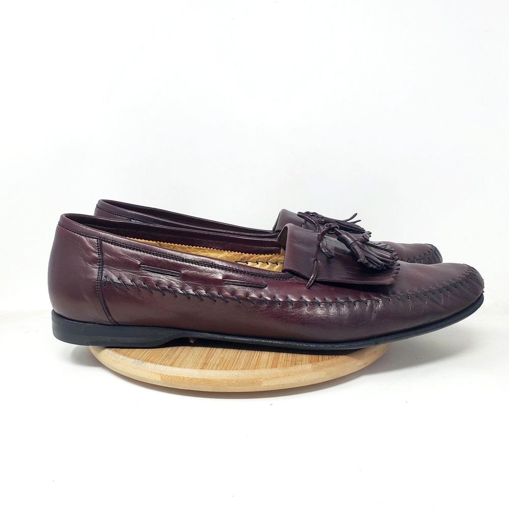 Santoni Loafers Mens 15 Burgundy Leather Kiltie Tassel Slip On Shoes Italy - Picture 9 of 16